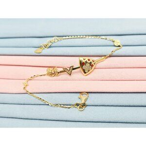 Unique 18K Yellow Gold Designer Motion Enamel V Resizable Link Chain Bracelet